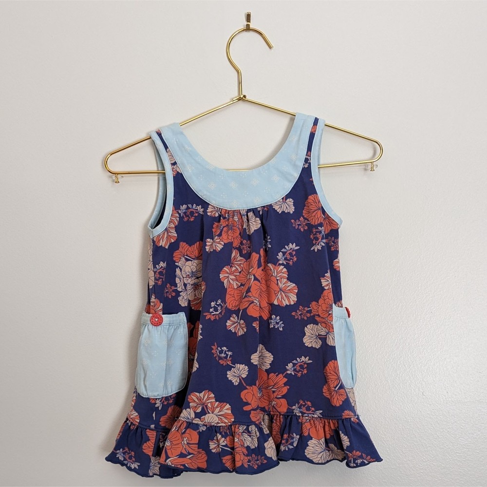 Matilda Jane Tank Top Open Back Floral Tunic with pockets and bow Girls Size 4